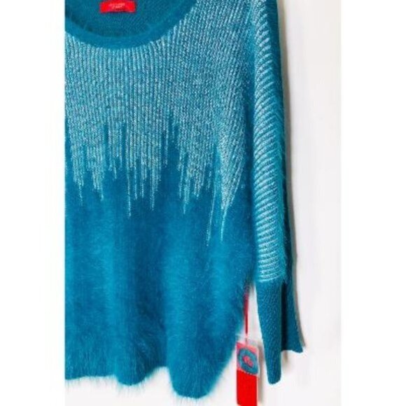 Jennifer Lopez Womens Teal Metallic Scoop Neck Soft Knit Sweater Sz M New - Picture 9 of 11